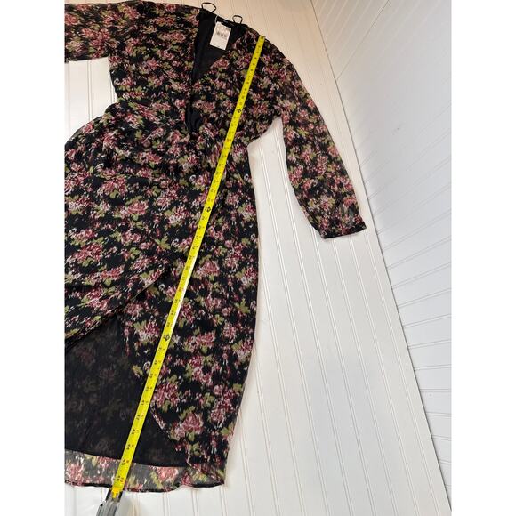 NWT Mango Knot Floral Print Dress Black & Pink Asymmetrical Sheath Size S - Picture 5 of 5